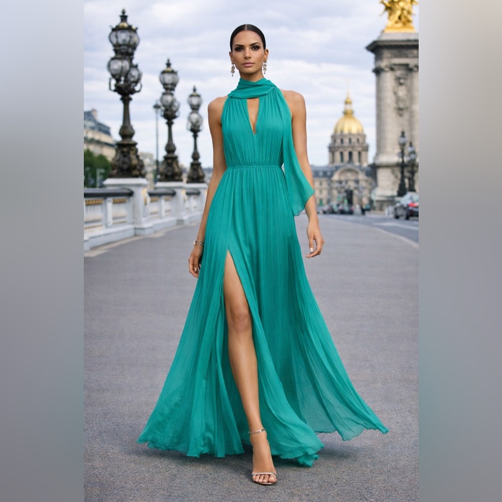 BCBGMAXAZRIA Shelby Sleeveless Chiffon Gown